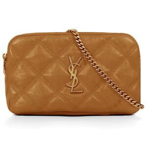 Saint Laurent Quilted Leather Becky Double Zip Camel Tan Brown Crossbody Handbag